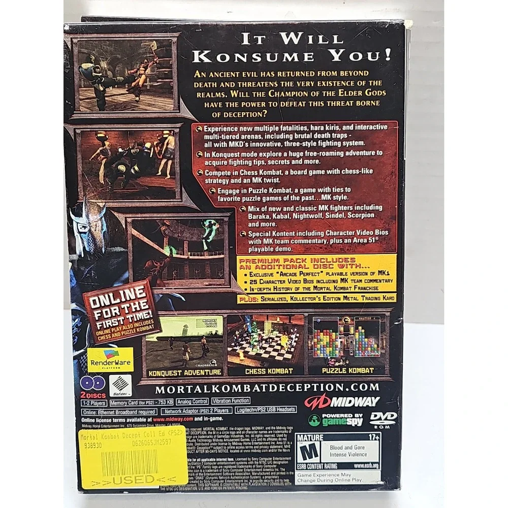 Mortal Kombat Deception Premium Pack (PlayStation 2, PS2 2004) CIB **No Card